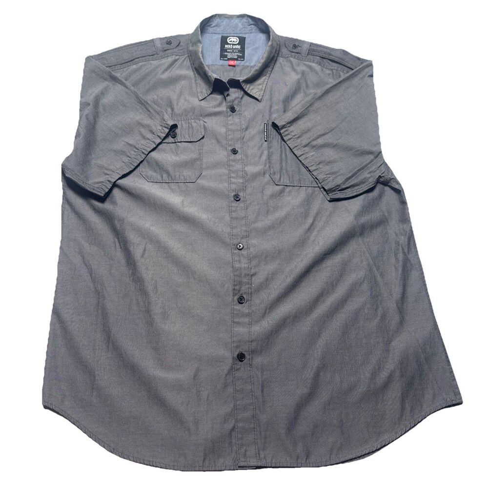 Ecko Unltd Shirt Casual Pocket Button Up Grey Striped Short Sleeve Men’s XXL